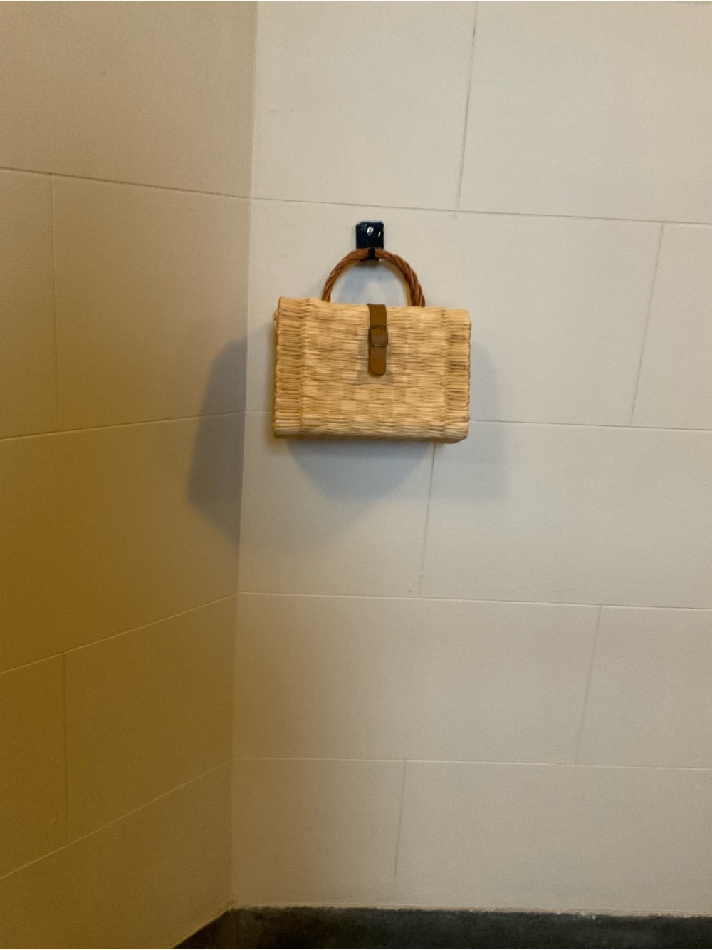 Natural Hand Woven Straw Bag with closure Snap Leather Strap